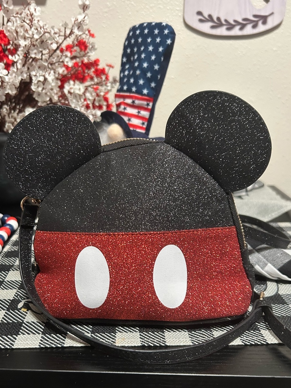 Disney Glitter Mickey Ear Crossbody Bag - Black & Red